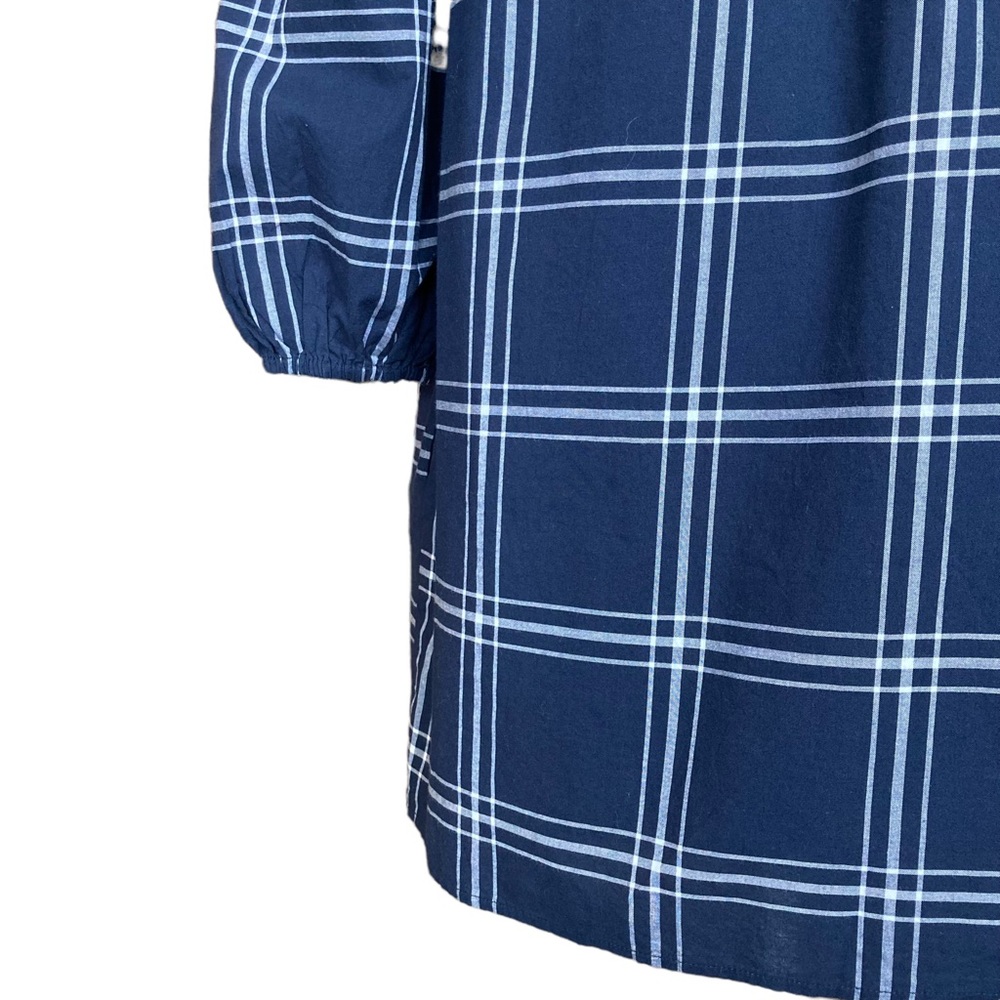 Abercrombie & Fitch Women’s off-the shoulder puff sleeves navy plaid dress Sz M - Picture 15 of 15